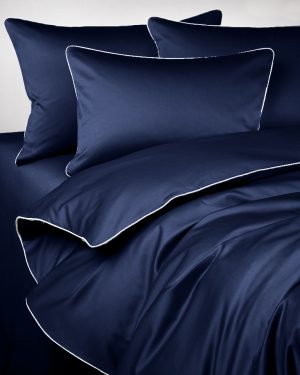 Pościel satynowa SAN ANTONIO - navy blue z białą lamówką