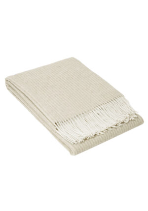 Koc ANDORA STRIPE wełniano-kaszmirowy z frędzlami - jasny beż - 140 x 200
